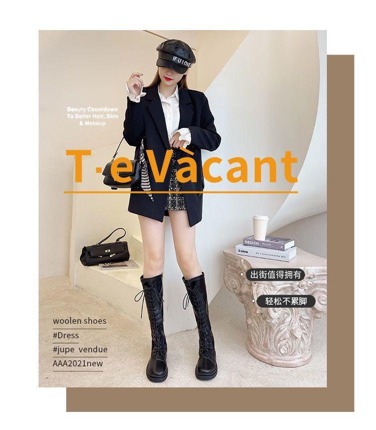 Knight Boots Women's Thick Soles 2025 Autumn and Winter New Models But Knee Boots Lace-up Boots Thin Thin Tall Boots