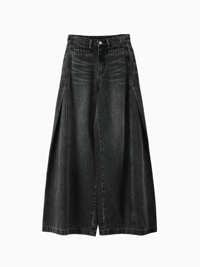 High-Waisted Wide-Leg Black Jeans for Women - Spring Retro Style, Loose Fit, Slimming and Versatile, Size 26.