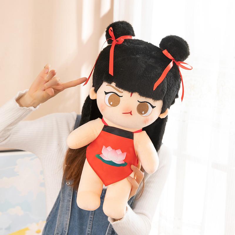Plush Nezha New Toy Stuffed Doll With Red Braids Cushion Pillow Gift For Kids