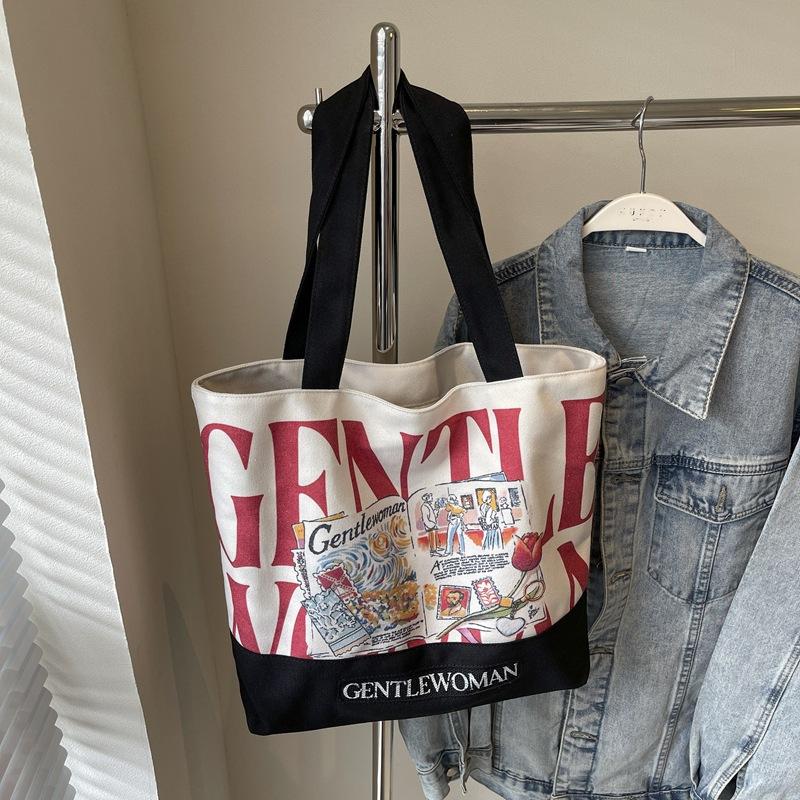 Large Capacity Alphabet Canvas Bag Women 2025 New Gentlewoman Fashion Printed Shoulder Bag Casual Bag