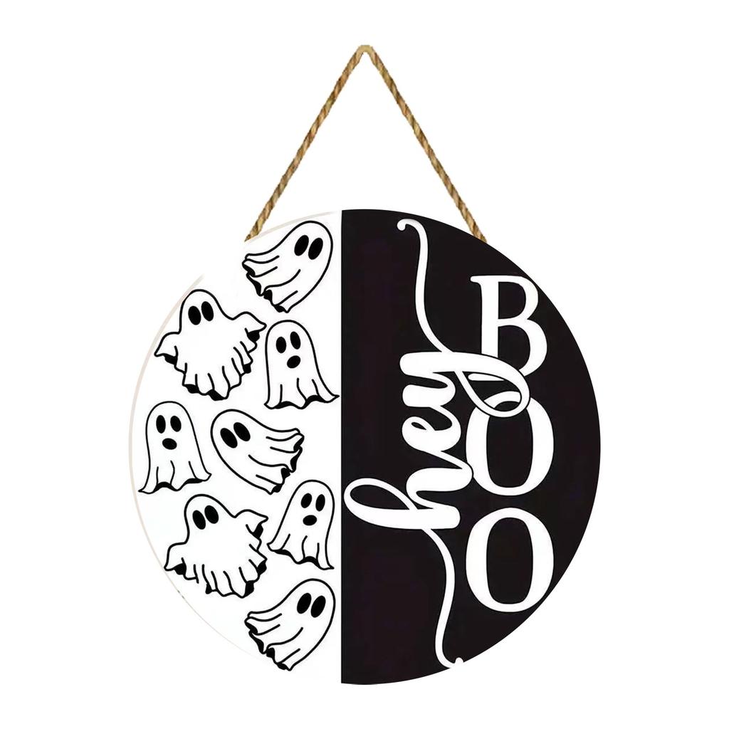 Halloween Door Decoration Halloween Wreath Cute Pumpkin Hanging Welcome Sign Wooden Home Decoration