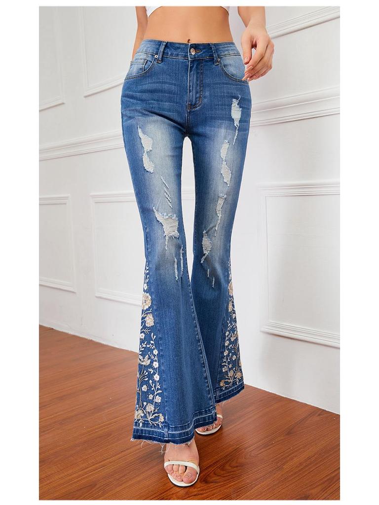 Women's 3D Embroidery Flare Jeans