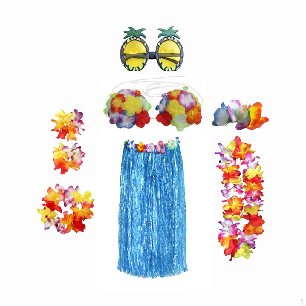 hawaiian Skirt Costume Set Dancewear Glasses for Cosplay Beach Party Decorations