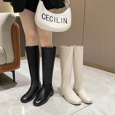 Fashion Women's Knee High Boots Soft PU Women Long Boots Slip On Woman Boot Thick Platform Leather Female Shoes Autumn Winter 2024