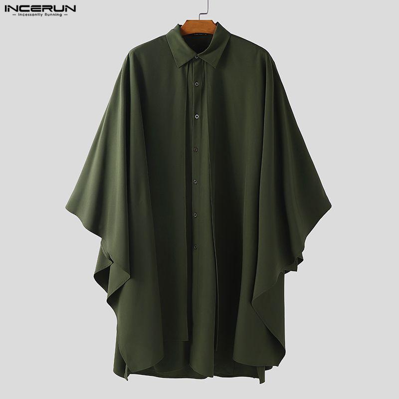 INCERUN Men Spring Long Sleeve Buttons Up Layers Irregular Shirts Cloak Tops