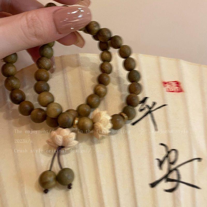 Vintage Zen Lotus Wooden Bead Bracelet For Women Girls
