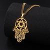 LIKGREAT Hamsa Fatima's Hand Lotus Pendant Necklace Stainless Steel Star of David Hexagram Turkish Evil Eye Choker Jewelry Gifts