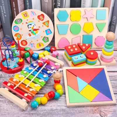 Kolorowe Montessori Drewniane Puzzle Zabawki dla Dzieci Klocki Macaron Edukacyjna Zabawka do Nauki Grzechotki dla Niemowląt Grafika