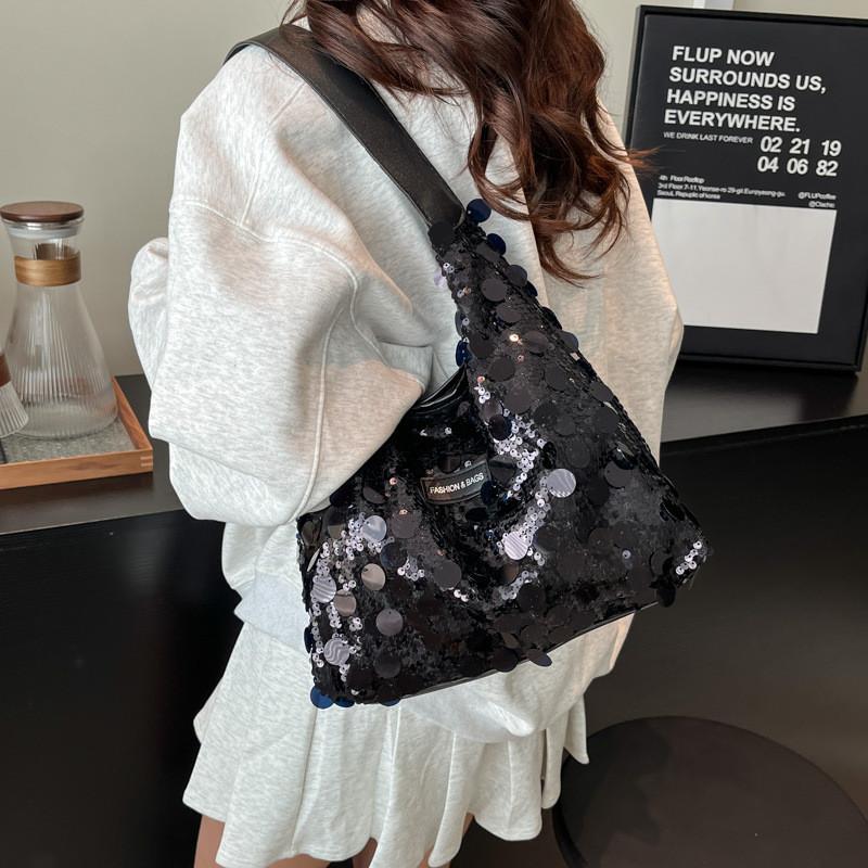 Sparkling Sequin Tote Bag For Women With Zipper Closure And Inner Phone Pocket For Casual Day Use