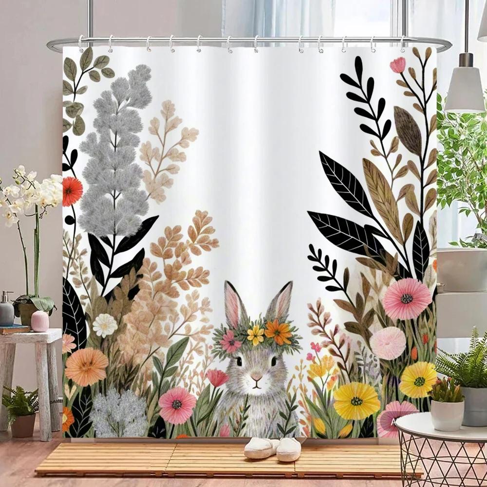 Lovely Floral & Animal Print Shower Curtain with Hooks, Water-Repellent Privacy Screen  Quick To Hang & Machine-Washable
