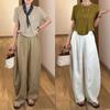 Womens Relaxed Fit Wide Leg Tencel Linen Blend Pants High Waist Slimming Casual Trousers 2026