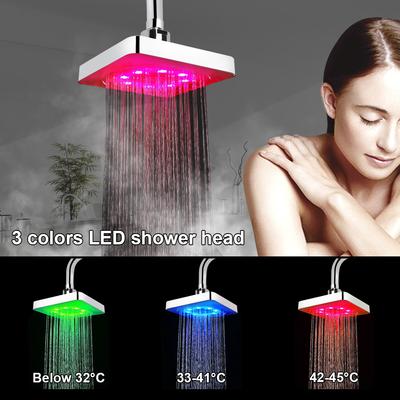 Ultra-Quiet 3 Colors Temperature Sensor Rainfall Top Spray 7 Colors Gradual Changing Square Fixed Showerhead LED Shower Head