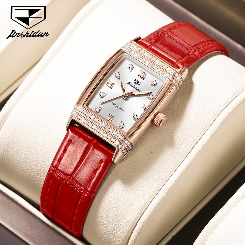 Hodinky značky JINSHIDUN Lehké Luxusní Jednoduché Diamantové vsazené Vodotěsné Luminous Quartz Hodinky Dámské hodinky Dámské hodinky