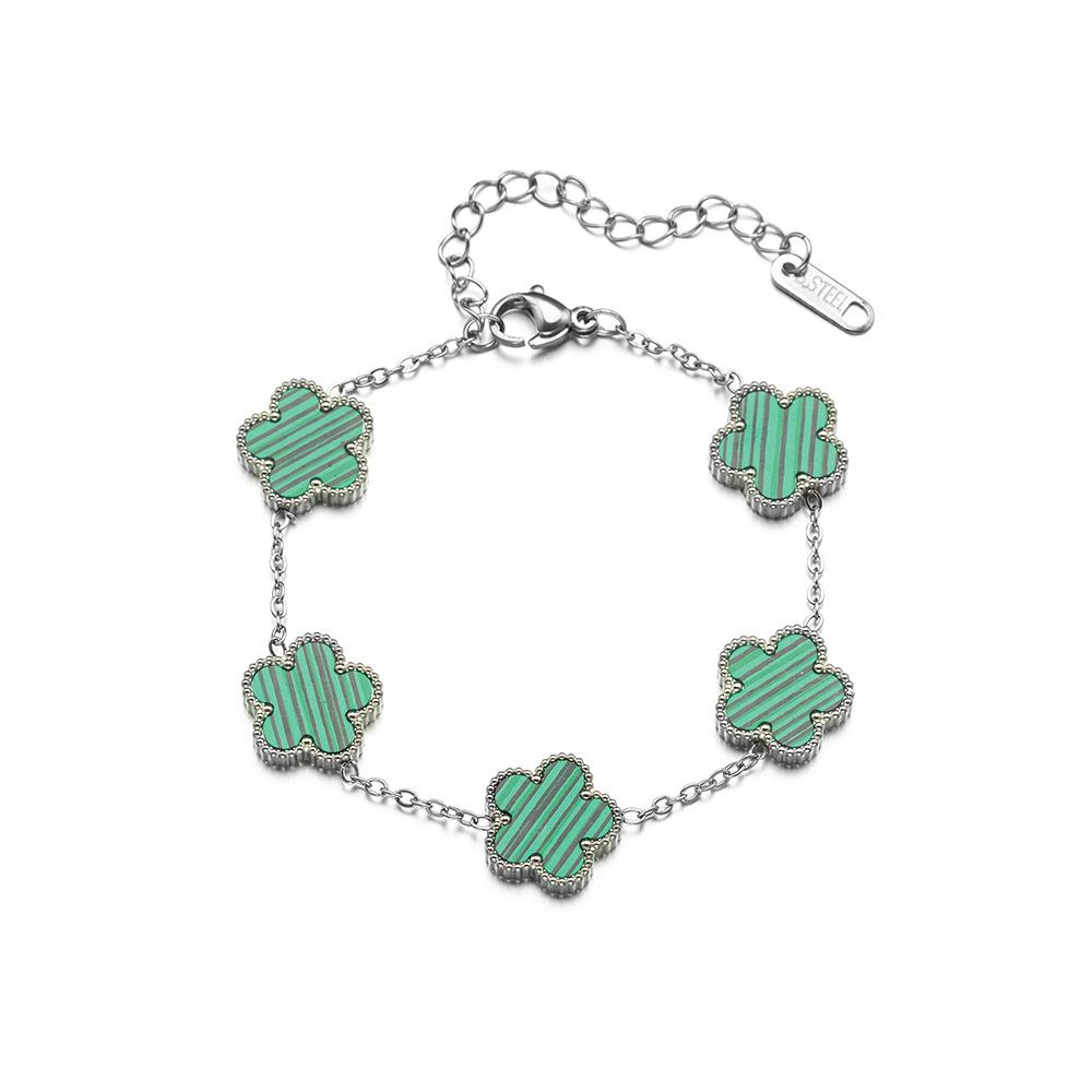 Náramek z titanové oceli s pětilístkovým jetelem – Luxusní 18k nerezová ocel, neblednoucí, dámská módní bižuterie