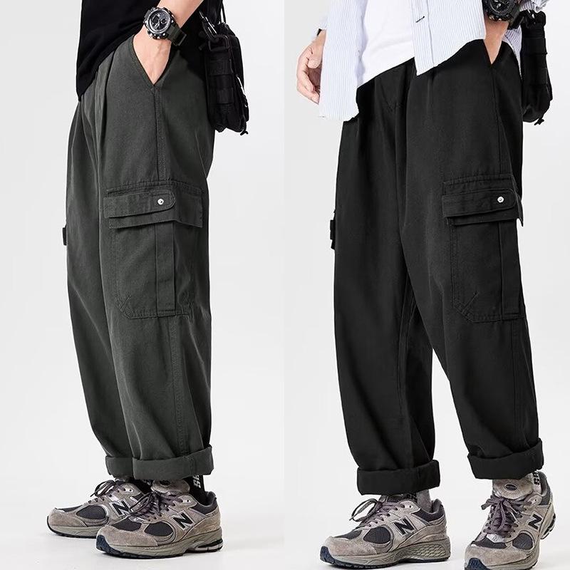Khaki Overalls Men's Autumn New Loose Trendy Brand Wide-leg Pants Multi-pocket Straight Casual Pants
