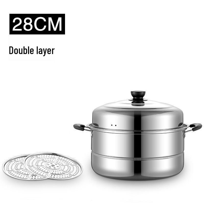 Universal Stainless Steel Multi-Layer Steamer Pot for Buns and Soup, Compatible with Gas and Induction Cookers