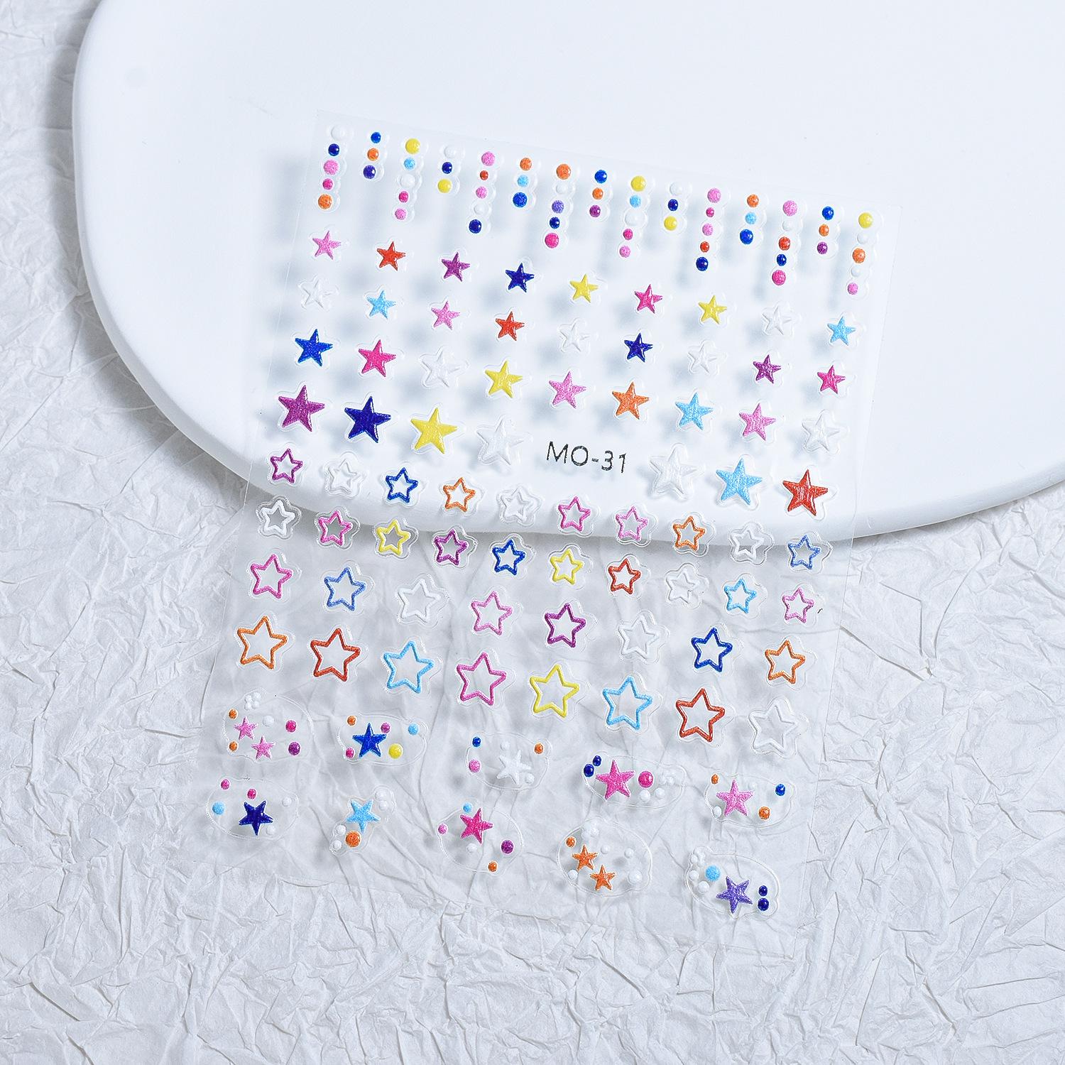 Рельефные наклейки для ногтей: Звезды, Пятиконечные звезды, Полые Сердца, Звездные вспышки и Точки для Декора Макияжа Ногтей и Глаз
