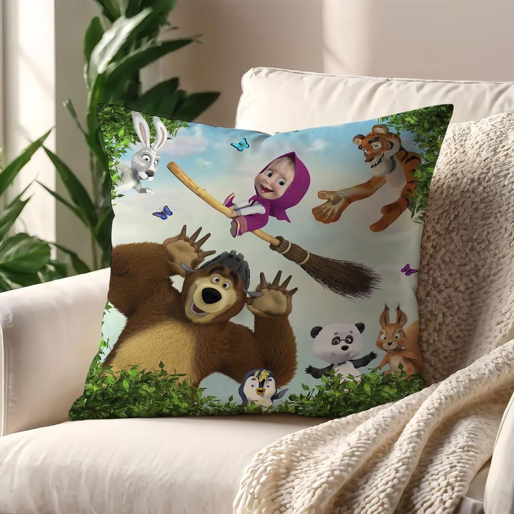 Cartoon M-Masha und die B-Bären süßer Kissenbezug Kissenhülle Zuhause Sofa Wohnzimmer Dekoration Büro Auto Nordische Schlichtheit