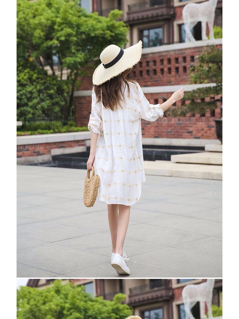 2024 Korean Style Women's Mid-Length Plaid Sunscreen Shirt - Lightweight Summer Jacket