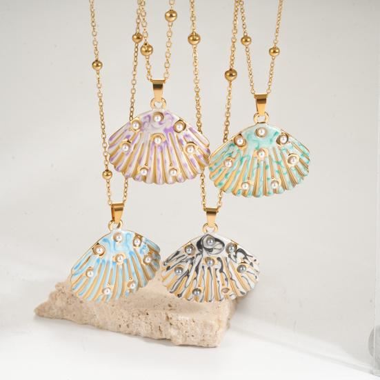 Enamel Shell Pendant Necklace, Faux Pearl Shell Charm Necklace, Summer Beach Necklace, Seaside Vacation Jewelry for Women