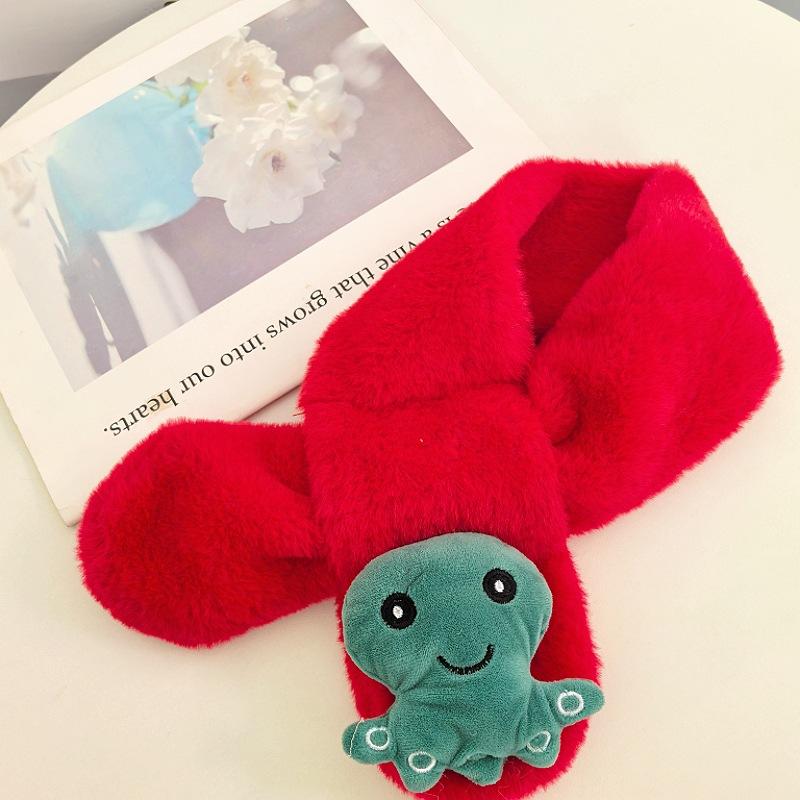 New Red Scarf Children's Plush Scarf Winter Boys and Girls Warm Kindergarten Christmas New Year's Day Gift Bright Red