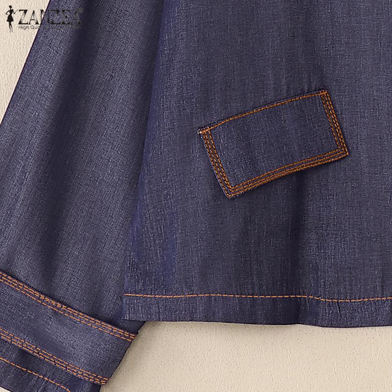 ZANZEA Women Casual Round Neck 3/4 Sleeve Loose Retro Blouse