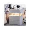 Table De Chevet LED - MUVOE - 3 Tiroirs - Panneau Acrylique - Éclairage Multicolore - Blanc