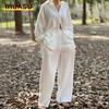 Completi Pantalone Casual Moda Donna Manica Lunga Scollo a Polo
