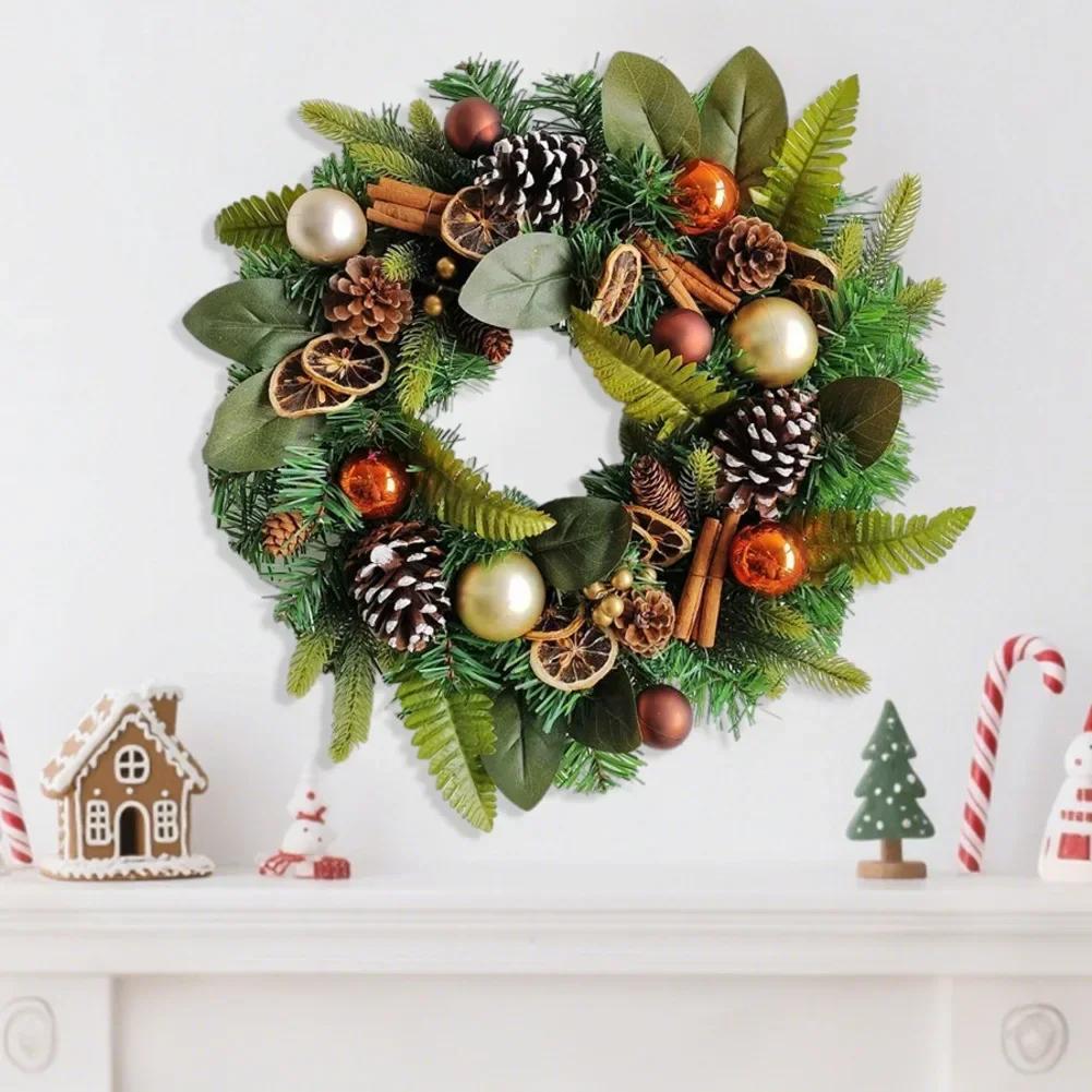 1PC Christmas Wreath 20 Inches Artificial Christmas Wreath Holiday With Baubles Berries Pine Needles Home Festival Party Decor