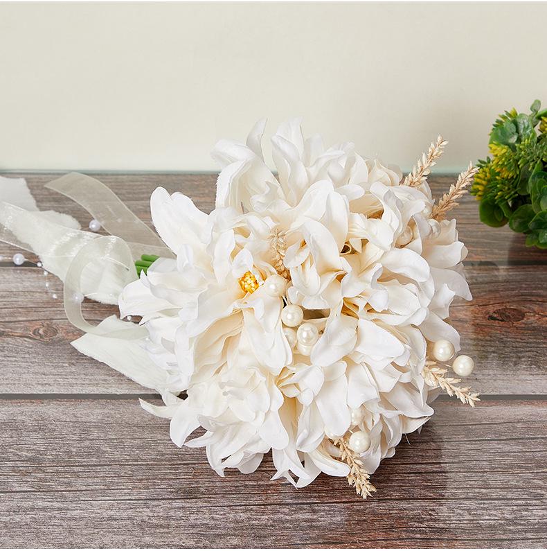 Korean Style Silk Ribbon Bridal Bouquet: Elegant Artificial Flowers for Studio Photography & Weddings
