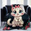 1pc Seasonal Universal Home Decoration Blanket Throw Birthday Gift Cute Cartoon Cat with Pink Bow Flower Frame Room Decorative Coverlet for Couch Bed
