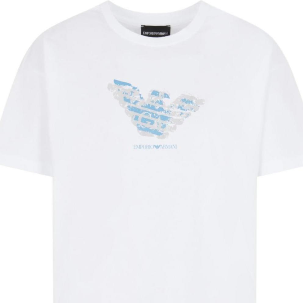 Emporio Armani Eagle Logo Letter Round Neck Short Sleeve T-Shirt Women T-Shirts White EW000904-AF12601-F0024