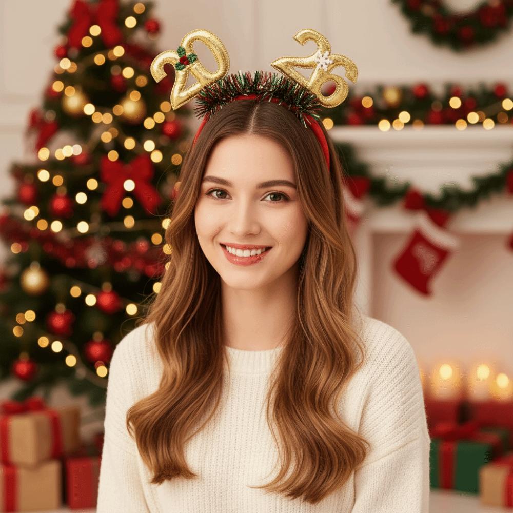 Sequin 2026 Noworoczne Opaski do Włosów Kolorowa Gwiazda Świąteczna Opaska Wygodna Świąteczna Nakrycie Głowy z Brokatem Sylwester