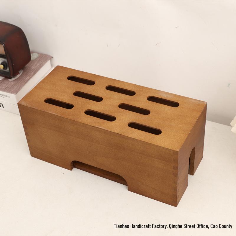Wooden Cable Organizer Box - Under-Desk Power Strip & Charger Concealer