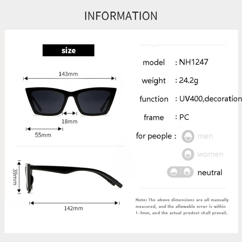 INS Hip-hop Style Fashion Korean Cat Eye Men Sunglasses Women Unisex With 7 Colors outdoor square Shade Eyewear