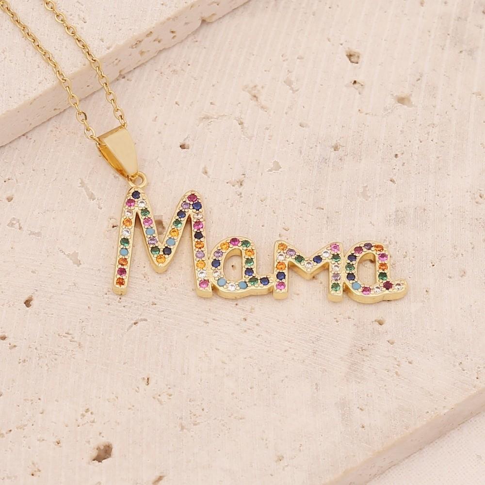 Jewelry Zircon Letter Clavicle Chain Stainless Steel Gift for Mother's Day MOM Necklace Overlay