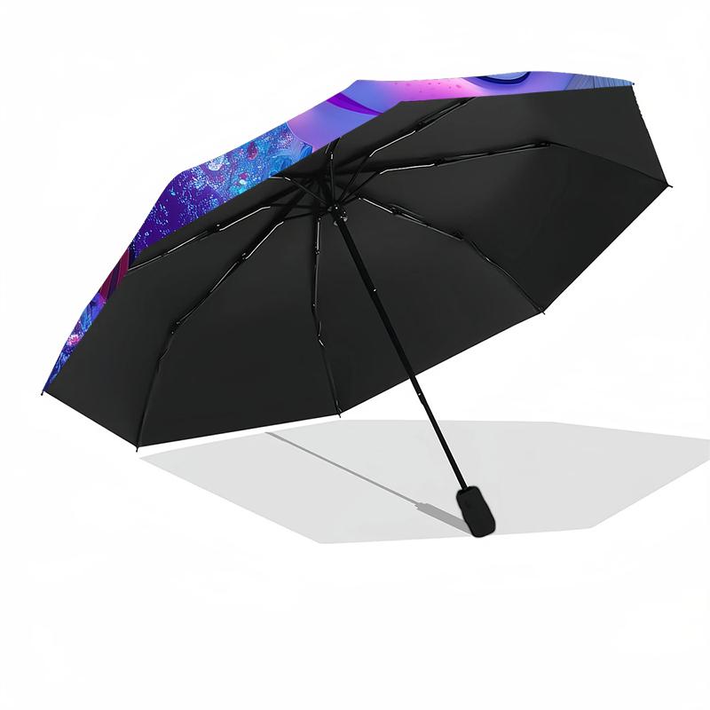 1pc Sturdy 8-Bone Auto Umbrella, Elsa And Anna Frozen Purple Sparkle Umbrella, Digital Printed, Foldable Umbrella for On-the-Go Outdoor Use