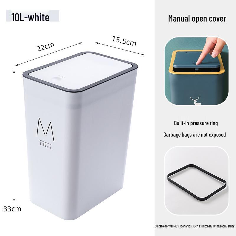 Press-Type Trash Can with Lid for Home, Hotel, or Bathroom