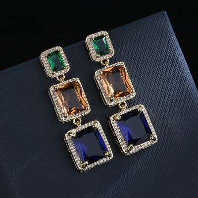 Geometrische quadratische Ohrringe Modische geometrische quadratische Kristallfarben Schmuck Ohrringe Zirkon Hochwertige Ohrringe