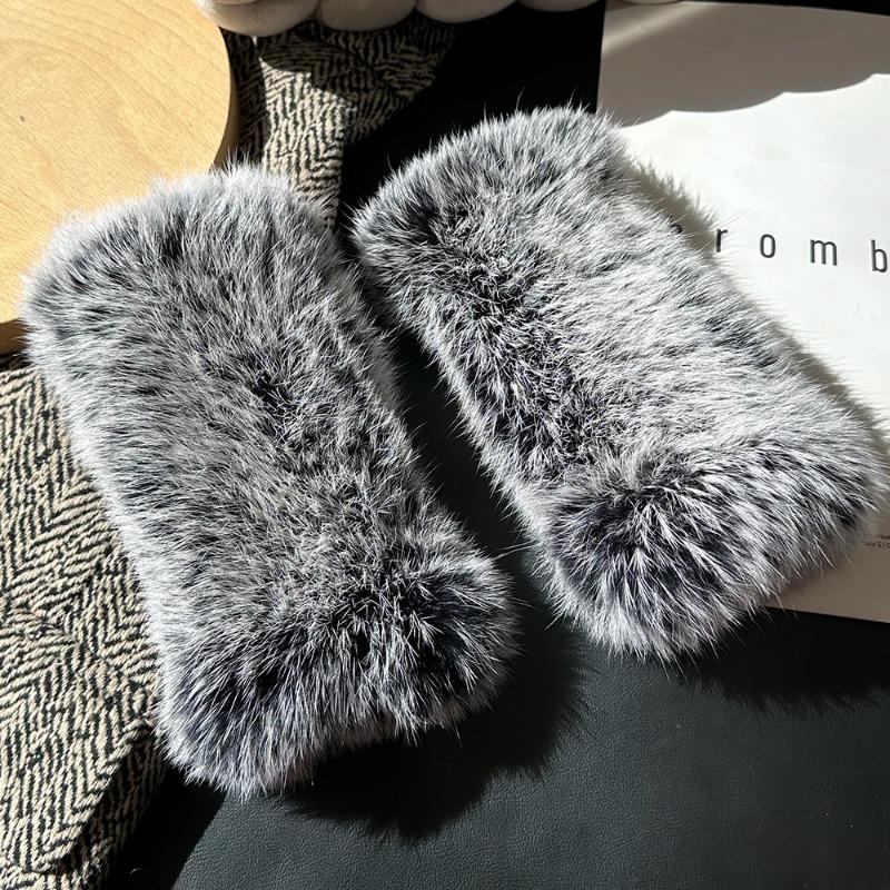 

Women Elastic Winter Genuine Rabbit Fur Gloves Soft Fluffy Thickened Warm Fingerless Fur Guard Wrist Half-Finger Gloves Length 20CM