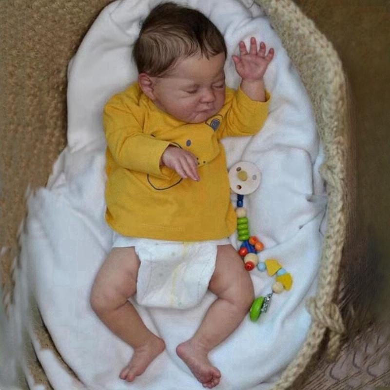 

19-дюймовая кукла-реборн ручной работы с 3D-покраской, августовское мягкое на ощупь тканевое тело, милая спящая кукла-симуляция, детские игрушки для сна cloth body