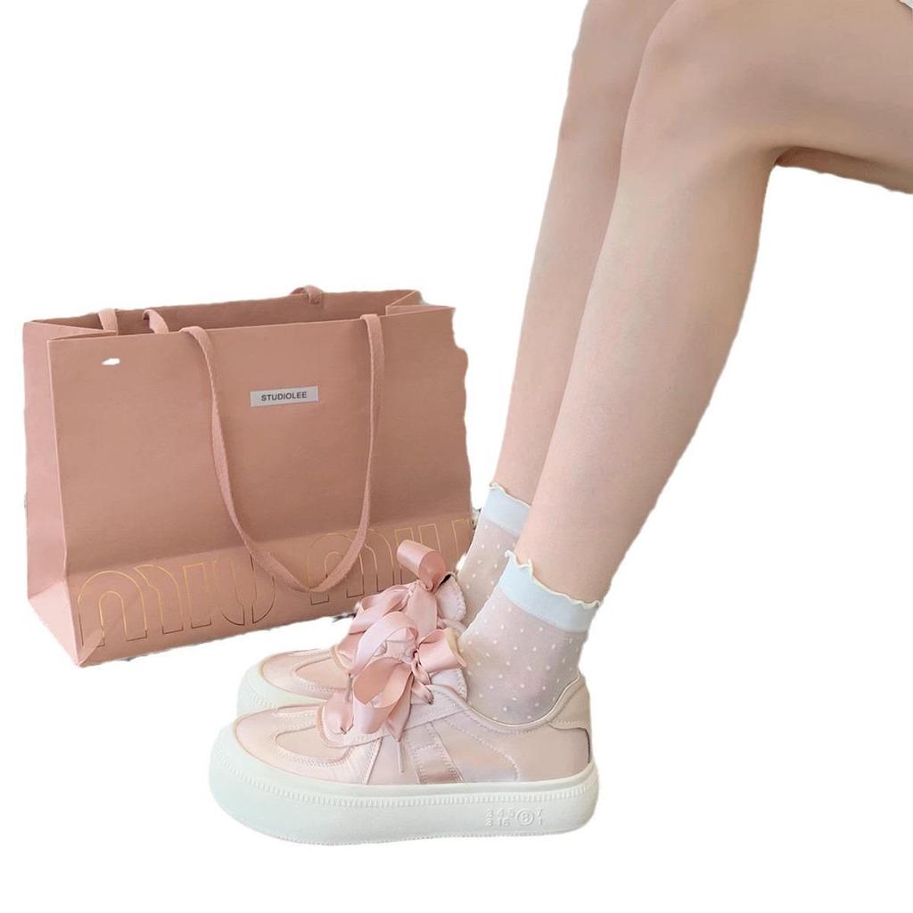 Women's Spring/Summer 2025 Grape Mom Satin German Trainer: Leather, Thick Sole, Height-Increasing, Lace-Up Skate Shoes