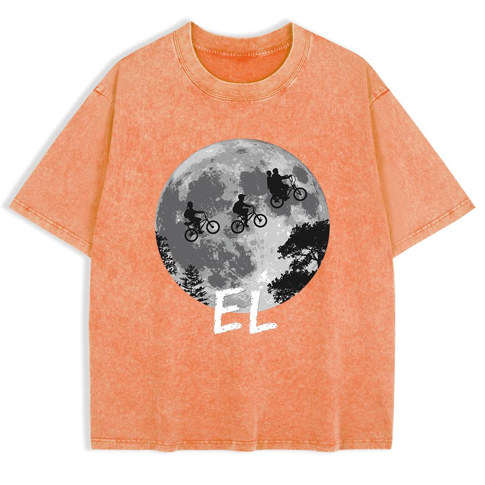 Boys Riding Bicycles Prints Washed T-Shirts Mens Cotton Short Sleeve Tops Basic O-Neck Oversize T Shirt Summer Clothes
