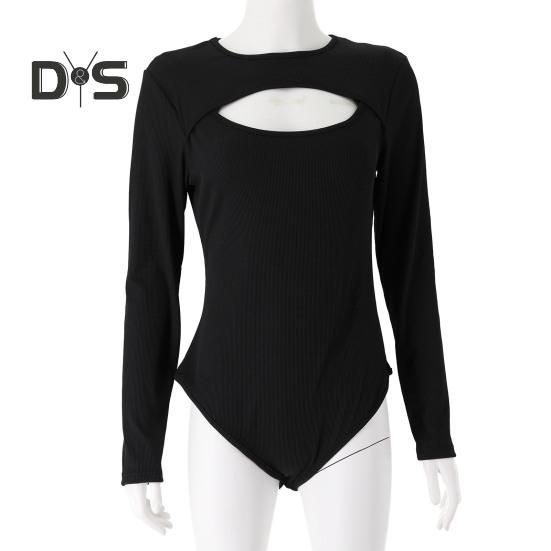 Dámské body Sexy dutý Slim Fit Dlouhé rukávy Kulatý límec Jednobarevné Strečové Prodyšné Měkké Podzimní Dámské Dámské Trikotové Top Dámské Oblečení