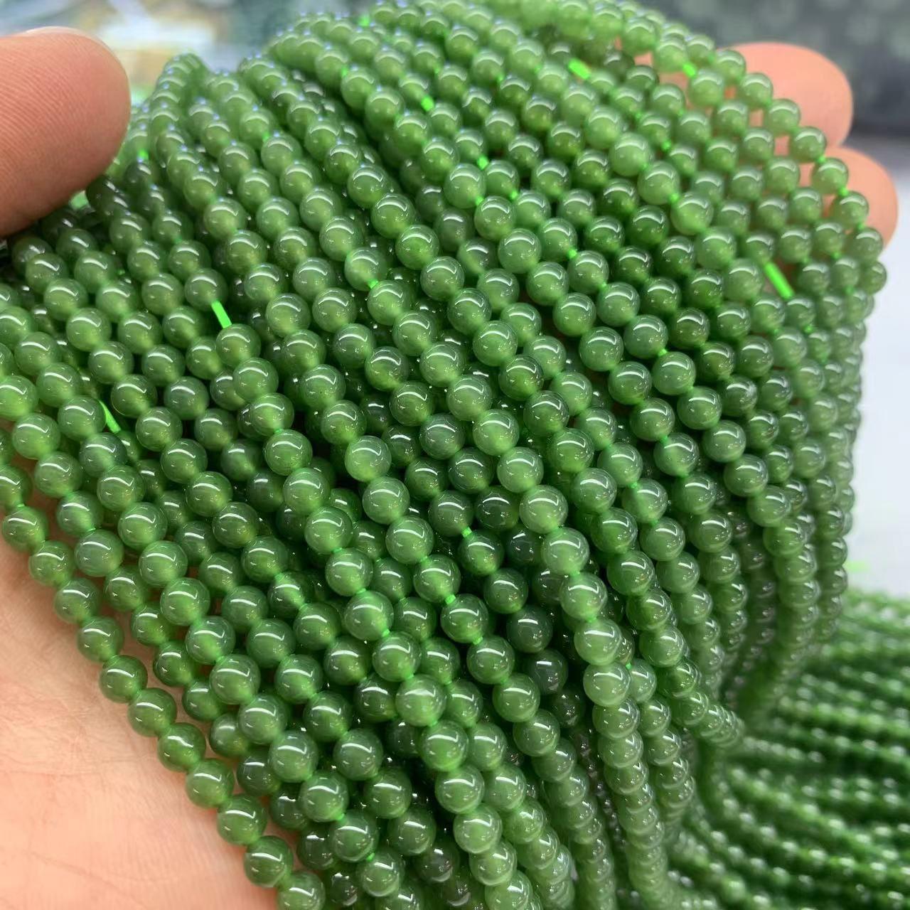 Spinach Green Hotan Jade 4mm Round Buddhist Prayer Beads - Uniform Color, No Black Spots