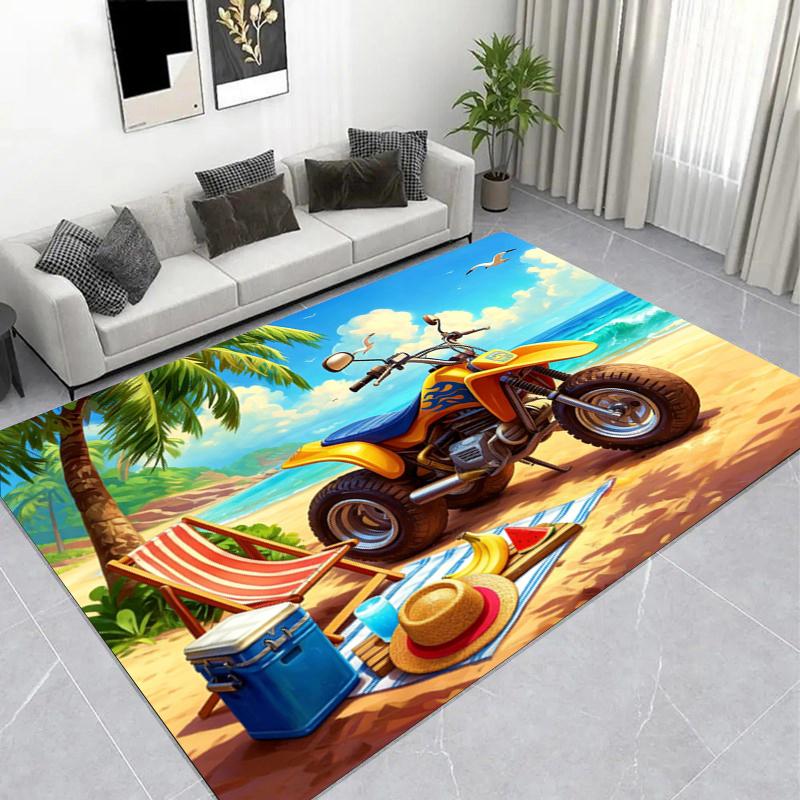 Cool Purple Sports Car Area Rug, Flame Racing Style Living Room Carpet, Non-Slip Soft Floor Mat for Game Room & Garage Decor