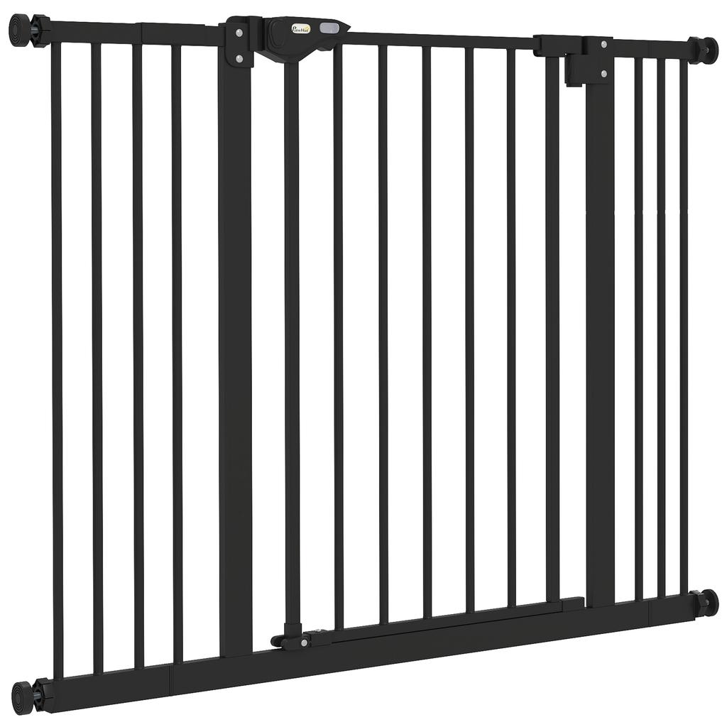 Dog Gate with 2 Extensions, Adjustable Width Up To 100 Cm and Automatic Closure, Black