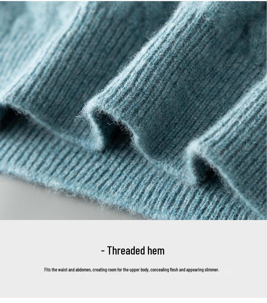Men's 100% Pure Wool Round Neck Sweater – Autumn/Winter Thick Knit, Casual Loose Fit, Inner Cashmere Base Layer.
