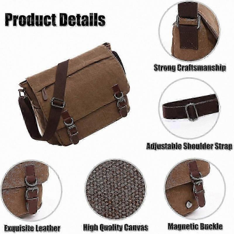 Casual Canvas Crossbody Bag for Men, Trendy Everyday Messenger Shoulder Bag in Coffee Tone