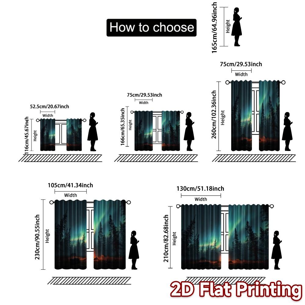 2pcs, 2D FLAT PRINTING Curtains (Without Rod) AuroraCampfire Chic Curtain Cloth Durable 100% Polyester Fabric Curtains Thermal